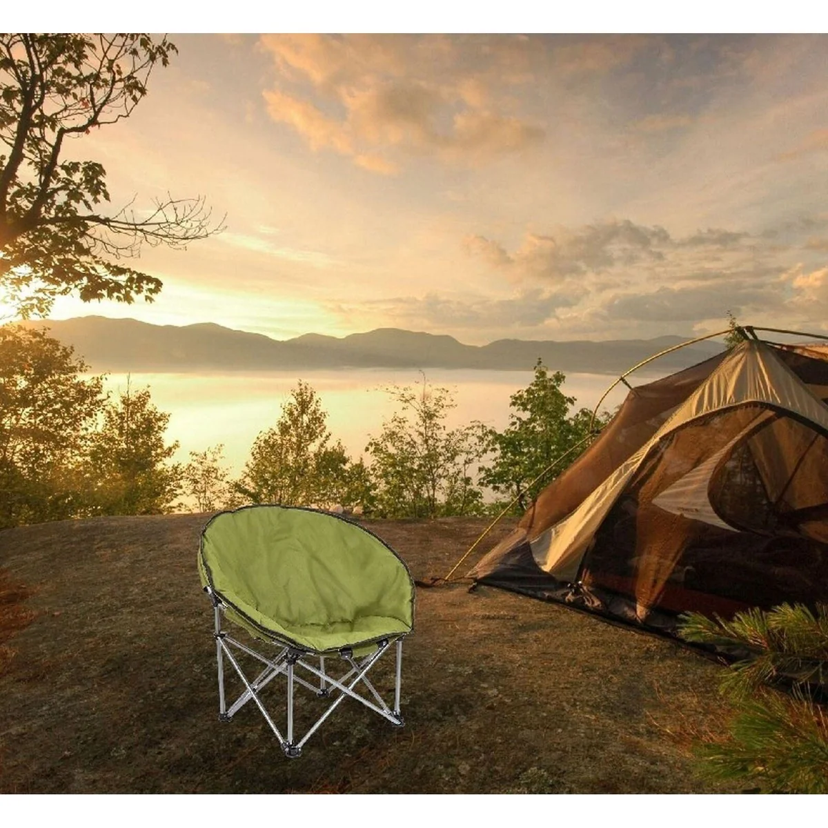 Green Adult Bucket Camping Chair Padded High Back Folding Orca Moon Chair & Bag Twin Pack - Image 3