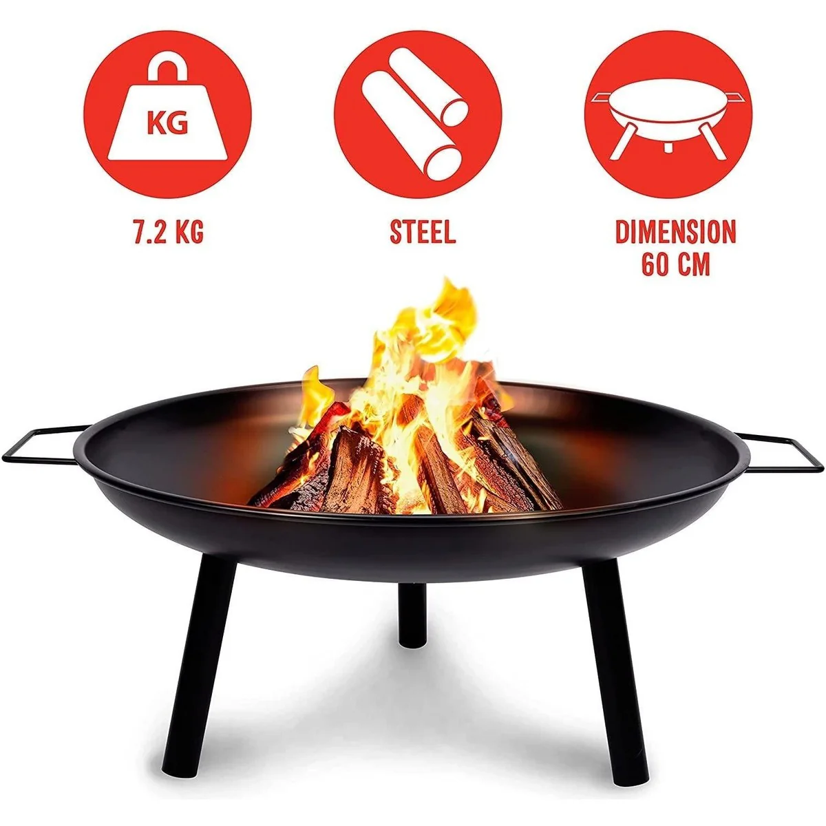 24" Round Fire Pit Folding Patio Garden Bowl Outdoor Camping Heater Log Burner - Image 4