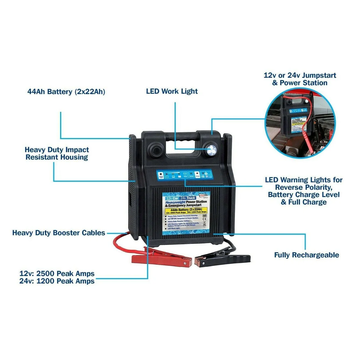 Streetwize 12v Car 24v Truck Heavy Duty Battery Jump Starter - Image 4