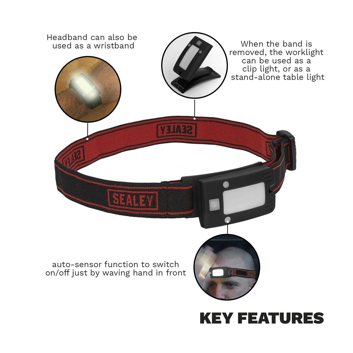 2W COB LED Rechargeable Head Torch Auto Sensor Cycling Front Rear Light Black - Image 10
