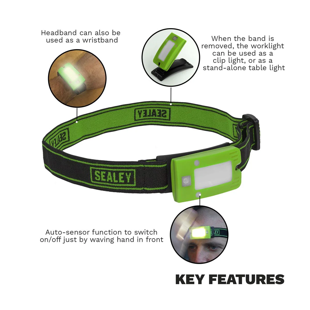 2W COB LED Rechargeable Head Torch Auto Sensor Cycling Front Rear Light Green - Image 2