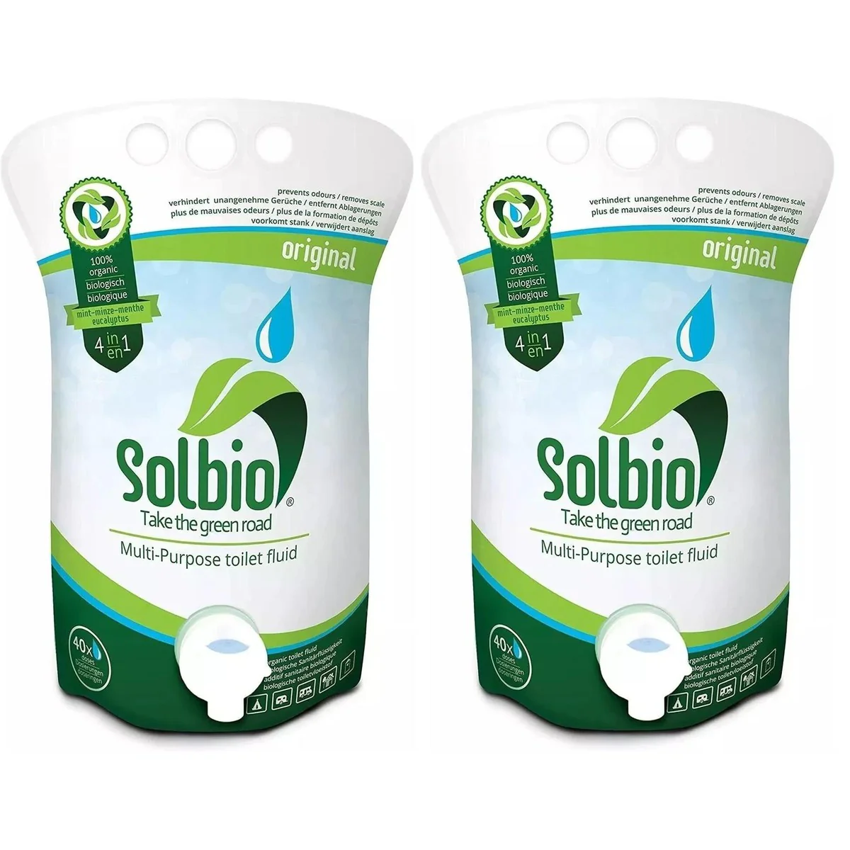 2x Solbio Organic Chemical Toilet Fluid Waste & Flush 1.6L x40 Doses