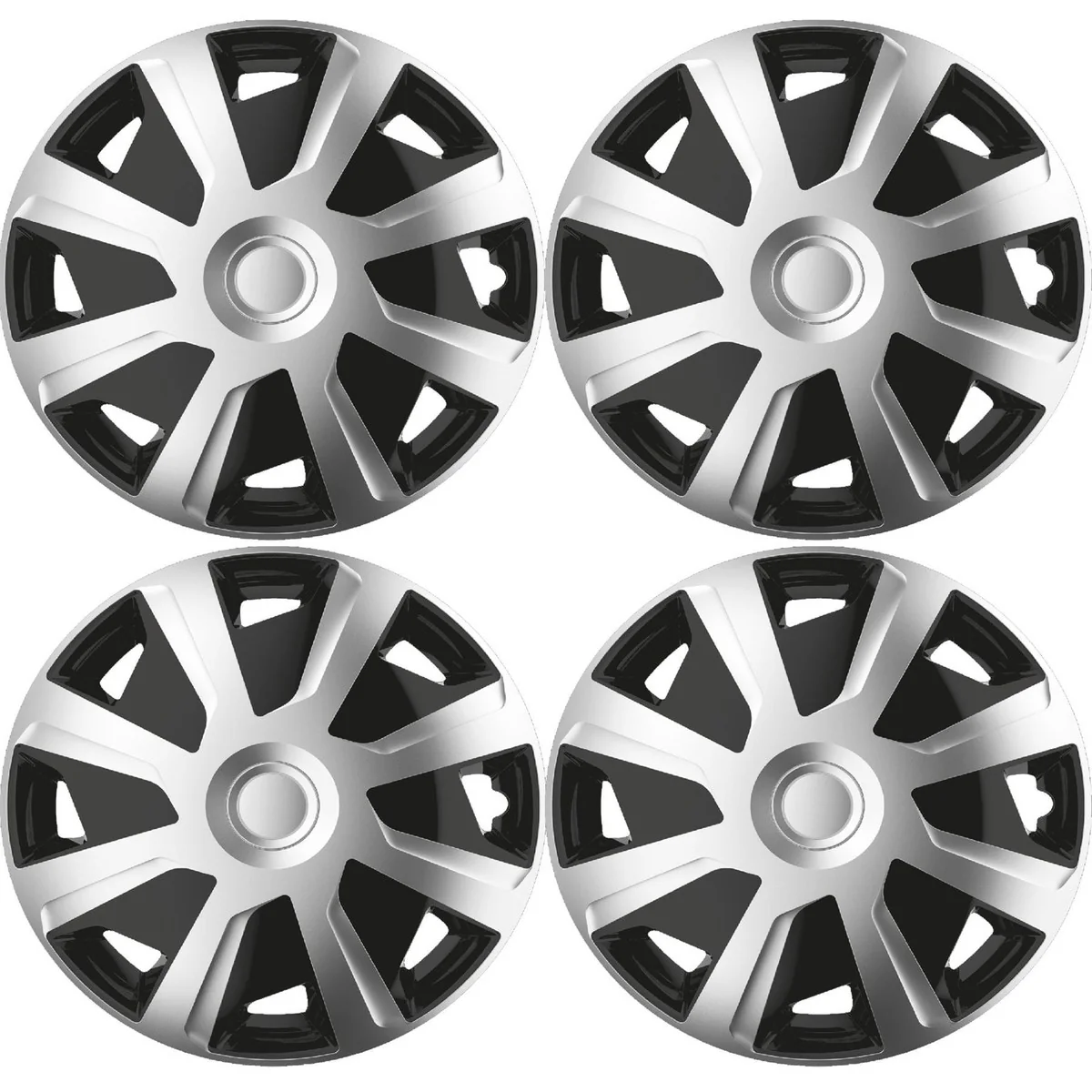 4 x 15" Alloy Look Black & Silver Deep Dish Motorhome Wheel Trims Hub Caps Vans