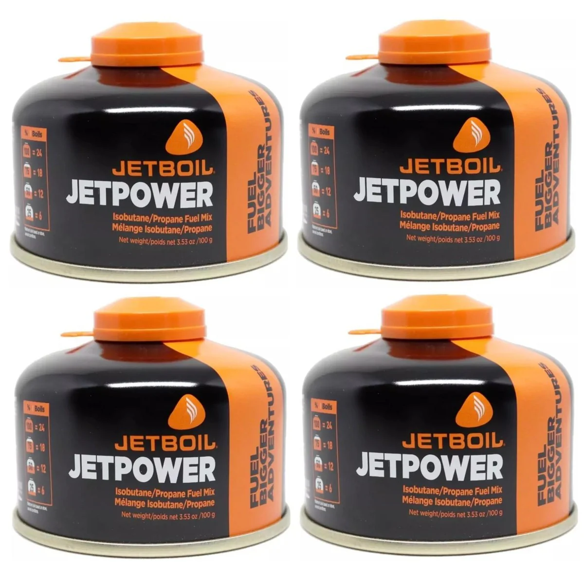 4x Jetboil JetPower Butane Gas Fuel 100g Canister