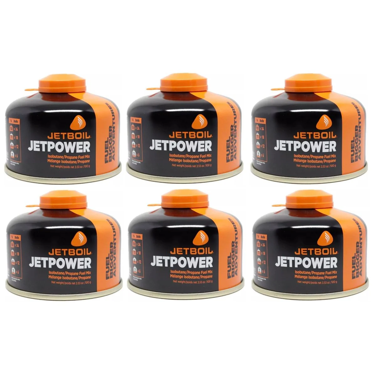 6x Jetboil JetPower Butane Gas Fuel 100g Canister