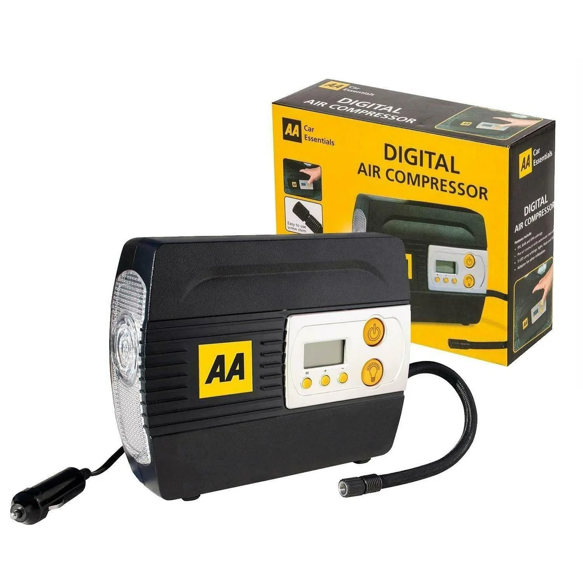AA Official Car Essentials Digital Air Compressor 12V Tyre Inflator Adapters LED