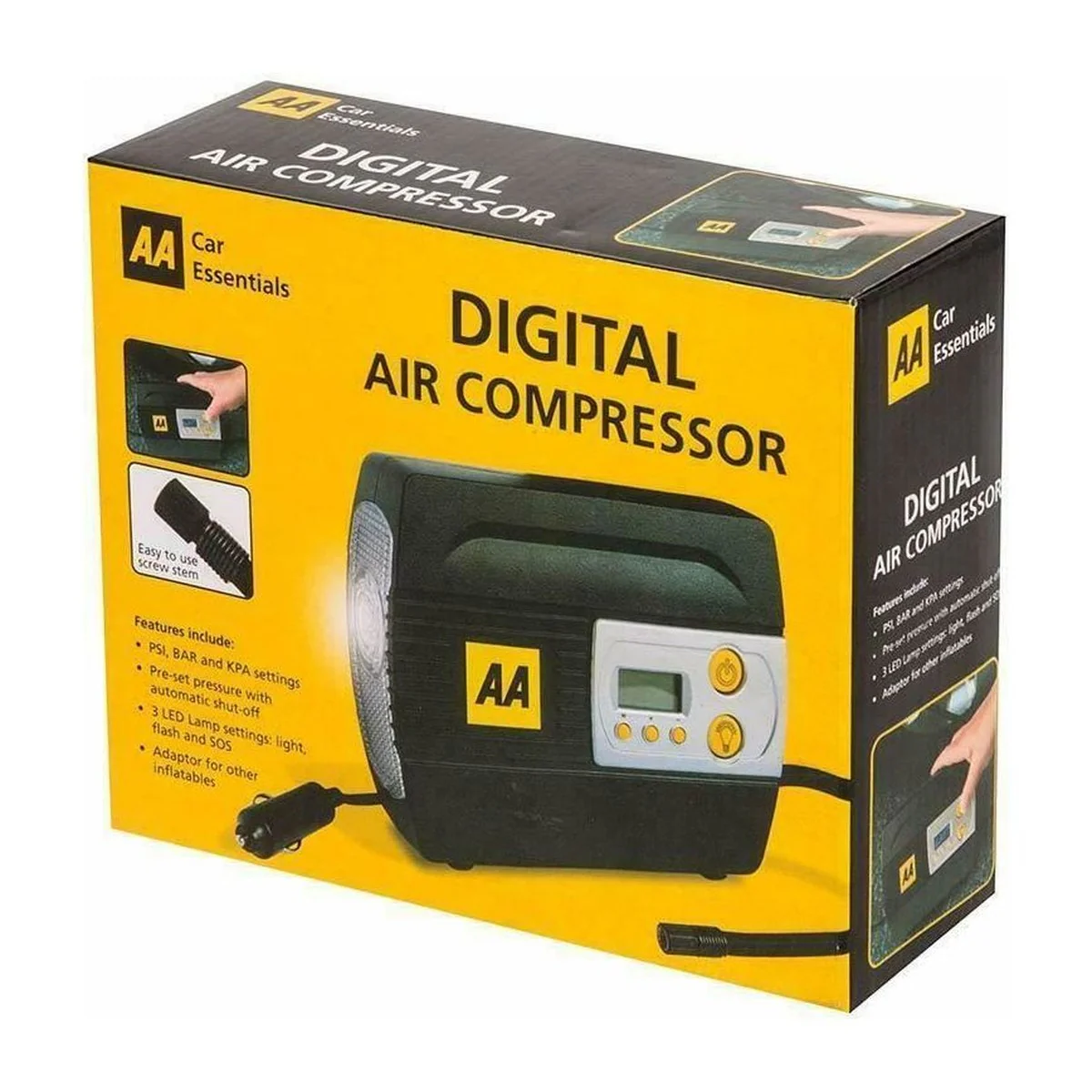 AA Official Car Essentials Digital Air Compressor 12V Tyre Inflator Adapters LED - Image 2
