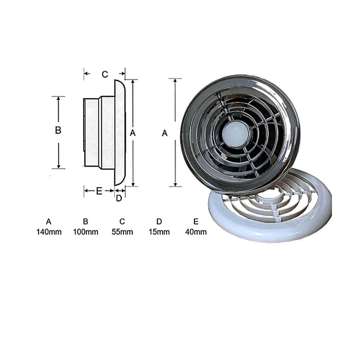 AG Extractor Fan and Light 12V White Chrome - Image 2