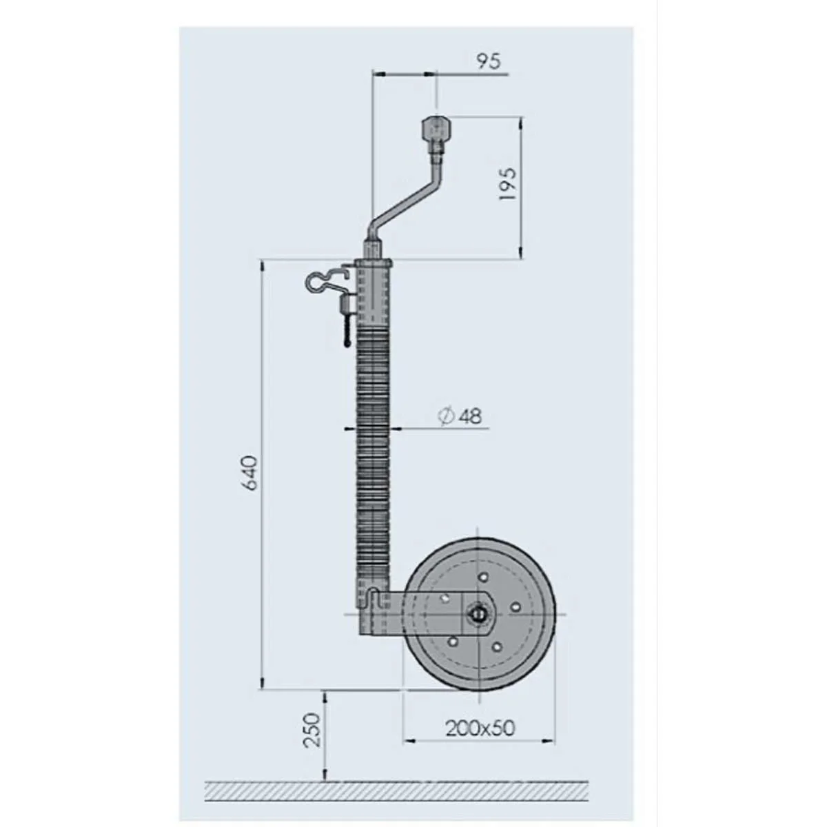 AL-KO Ribbed Jockey Wheel (48mm Shaft, 200 x 50mm Wheel, 300kg Max.) - Image 2