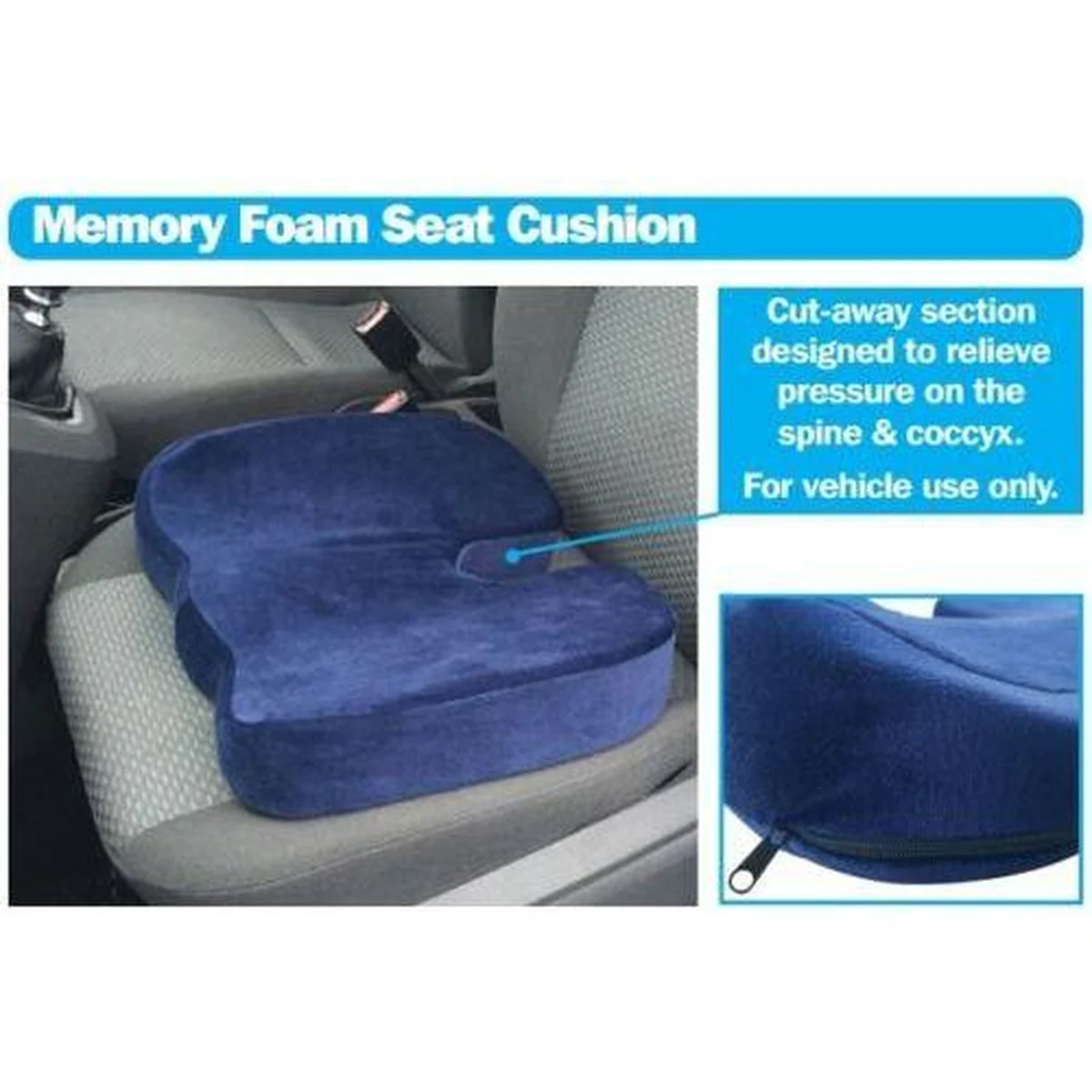 Blue Spin, Coccyx & Back Support Pressure Relieve Memory Foam Car Seat Cushion - Image 3