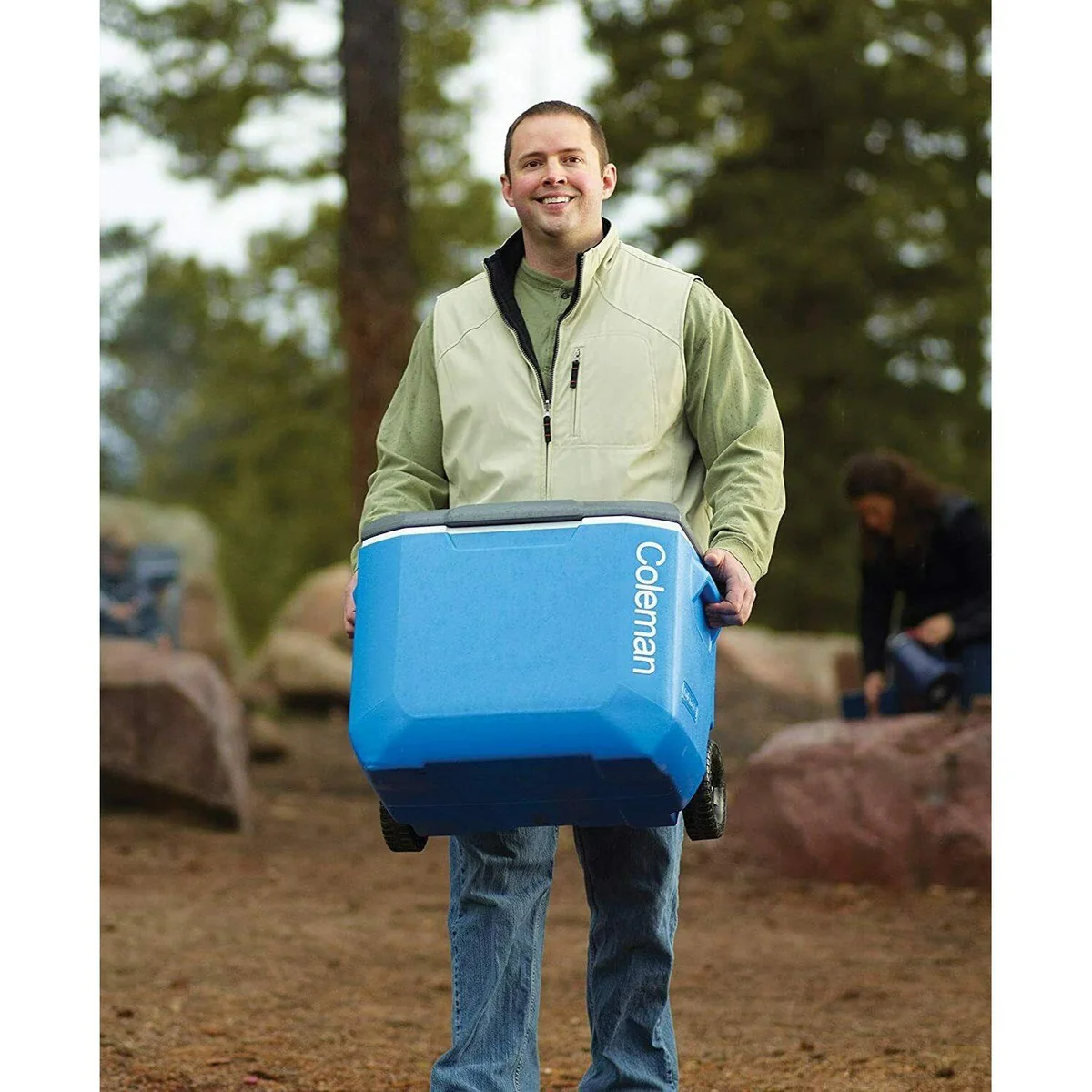 Coleman Blue 60QT Tricolour Wheeled Camping Cooler - Image 6