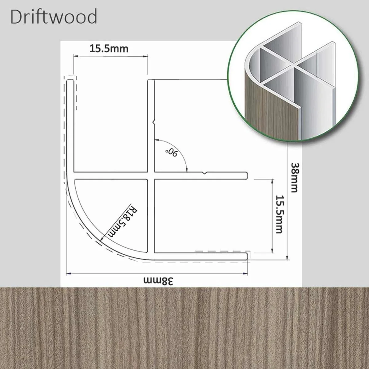 Corner Profile Driftwood Finish 38 x 38 x 2200mm
