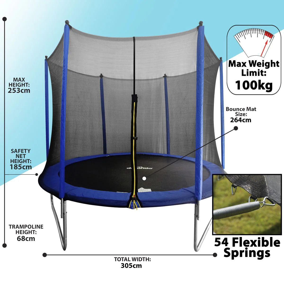 Dellonda 10ft Heavy-Duty Outdoor Trampoline with Safety Enclosure Net - Image 6