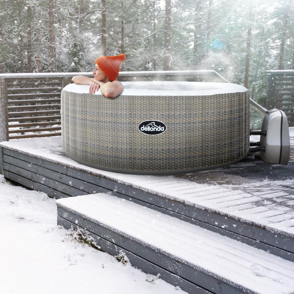 Dellonda 2-4 Person Inflatable Hot Tub Spa with Smart Pump - Rattan Effect - Image 2