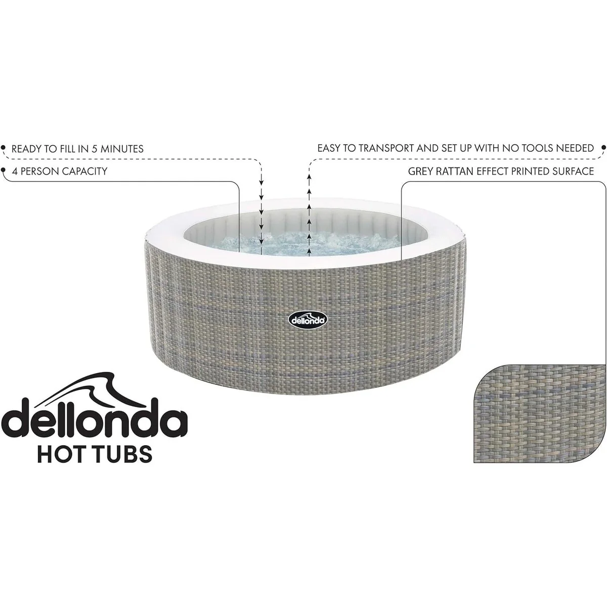 Dellonda 2-4 Person Inflatable Hot Tub Spa with Smart Pump - Rattan Effect - Image 7