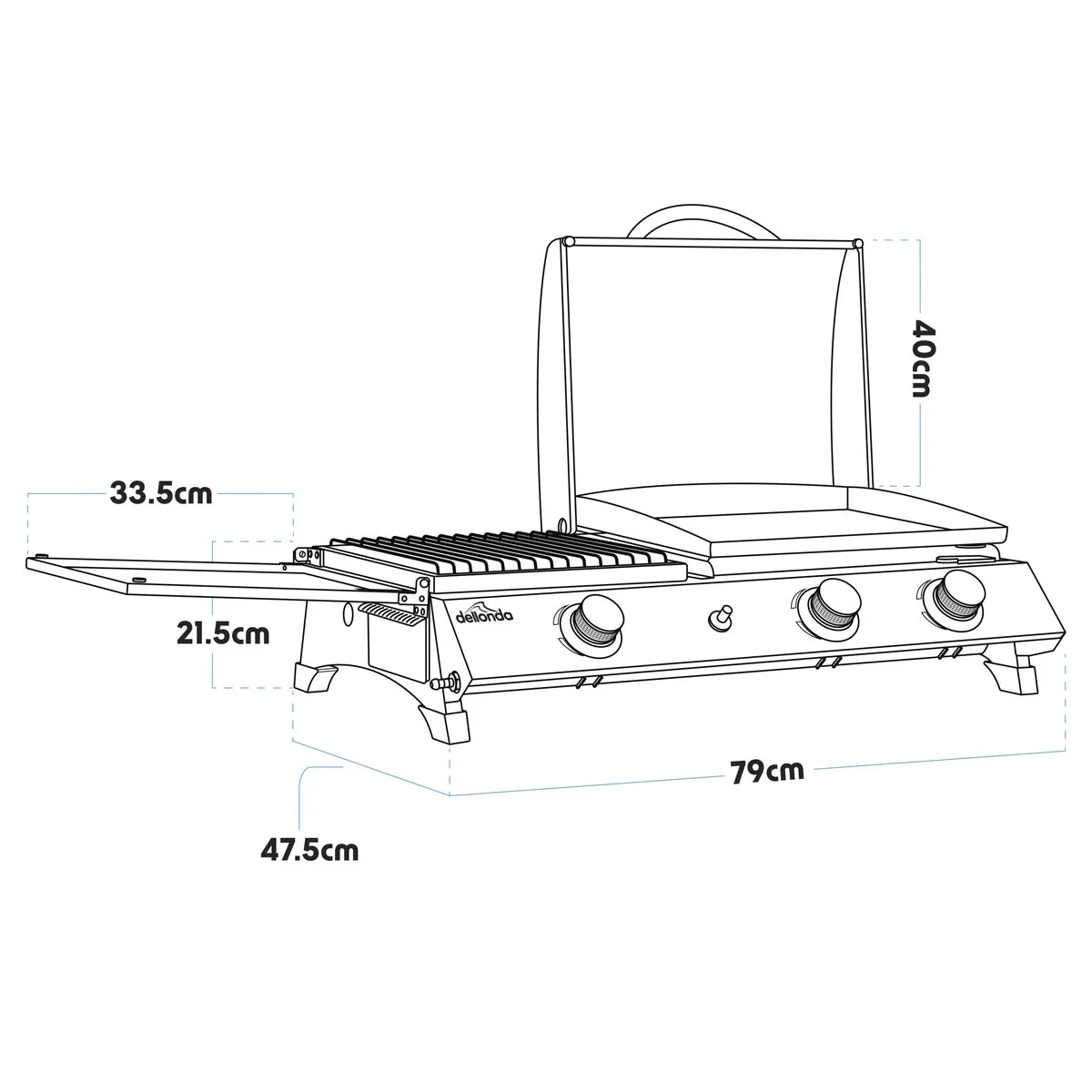 Dellonda 3 Burner Stainless Steel Portable Gas Plancha/Grill 8.5kW - Image 14