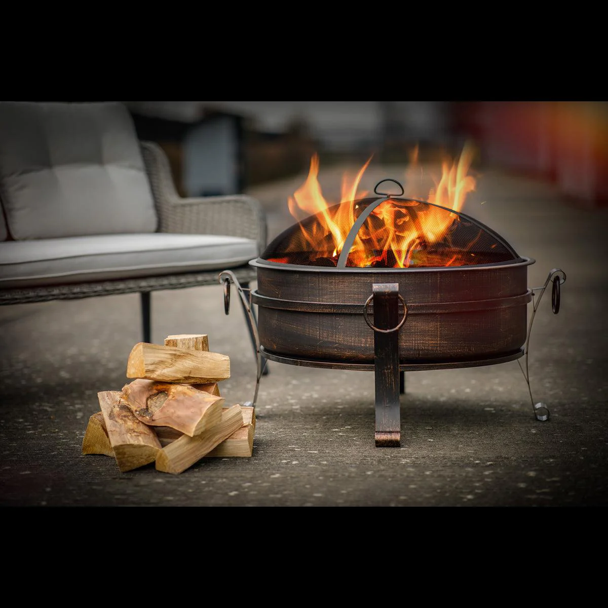 Dellonda 30" Deluxe 2-in-1 Outdoor Fire Pit & Coffee Table Antique Bronze Effect - Image 2
