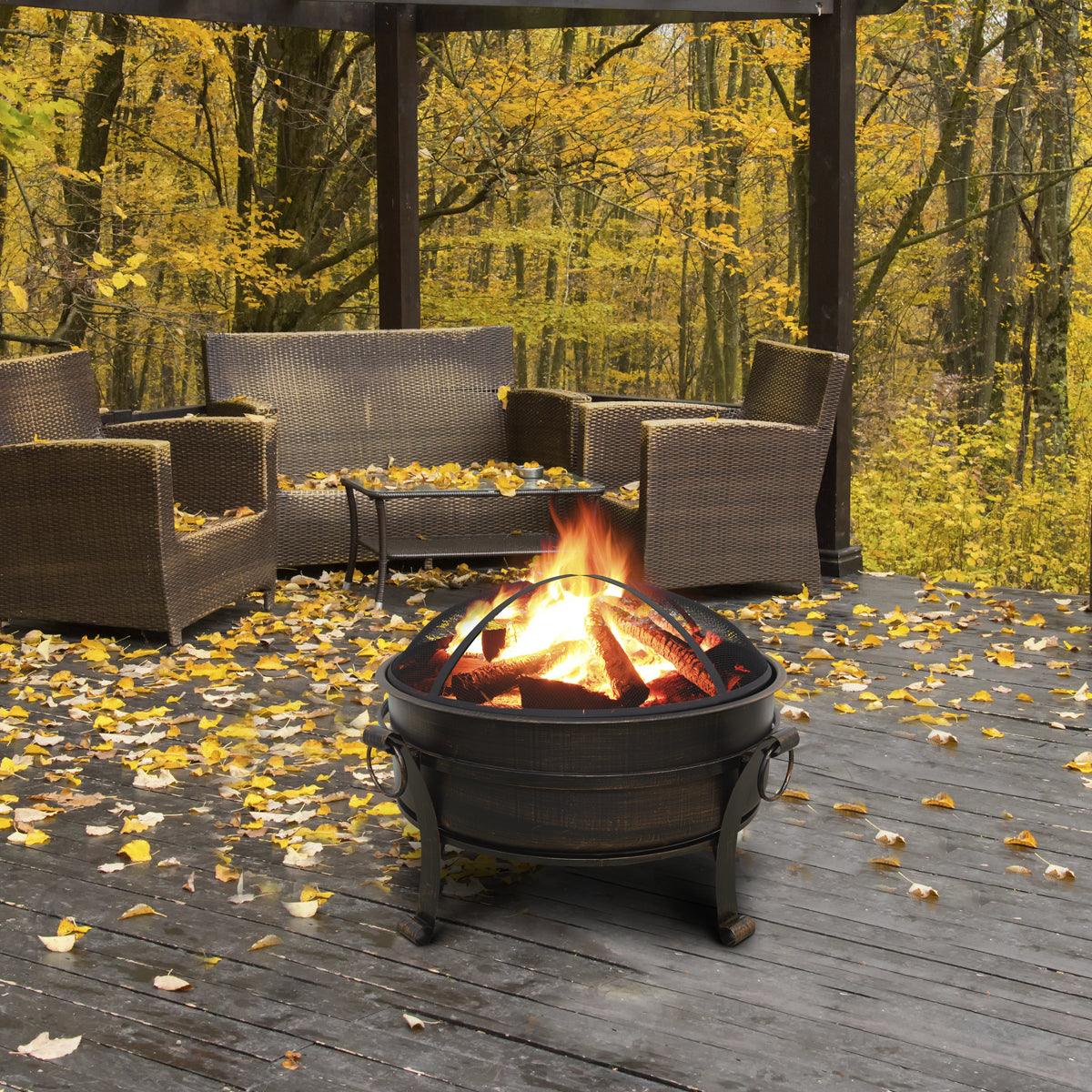 Dellonda 30" Deluxe 2-in-1 Outdoor Fire Pit & Coffee Table Antique Bronze Effect - Image 3