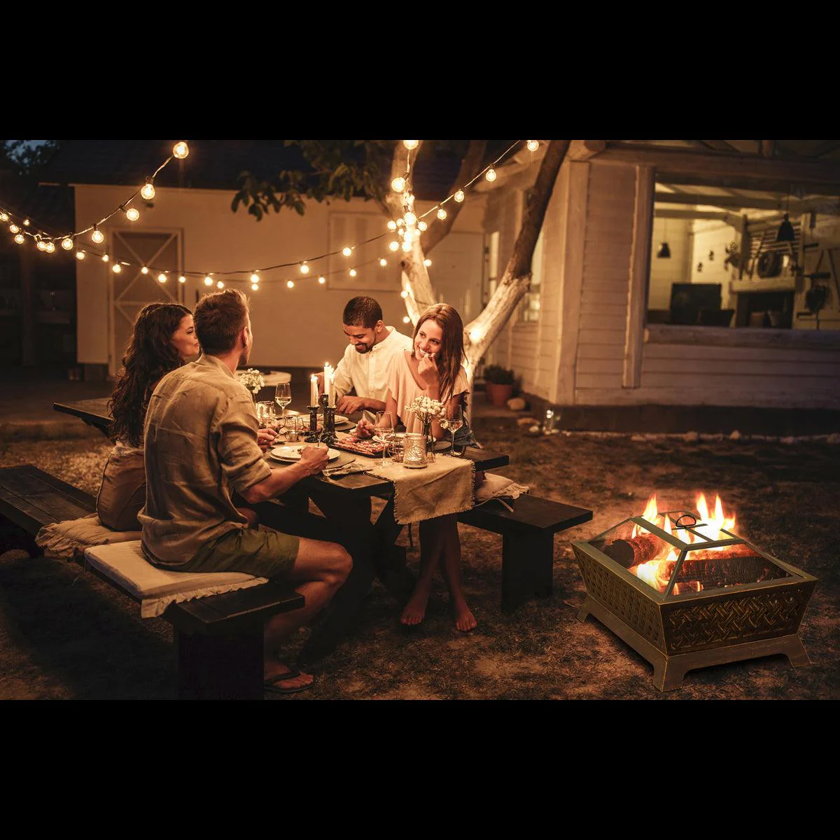 Dellonda 35" Rectangular Outdoor Fire Pit Antique Bronze Effect - Image 3