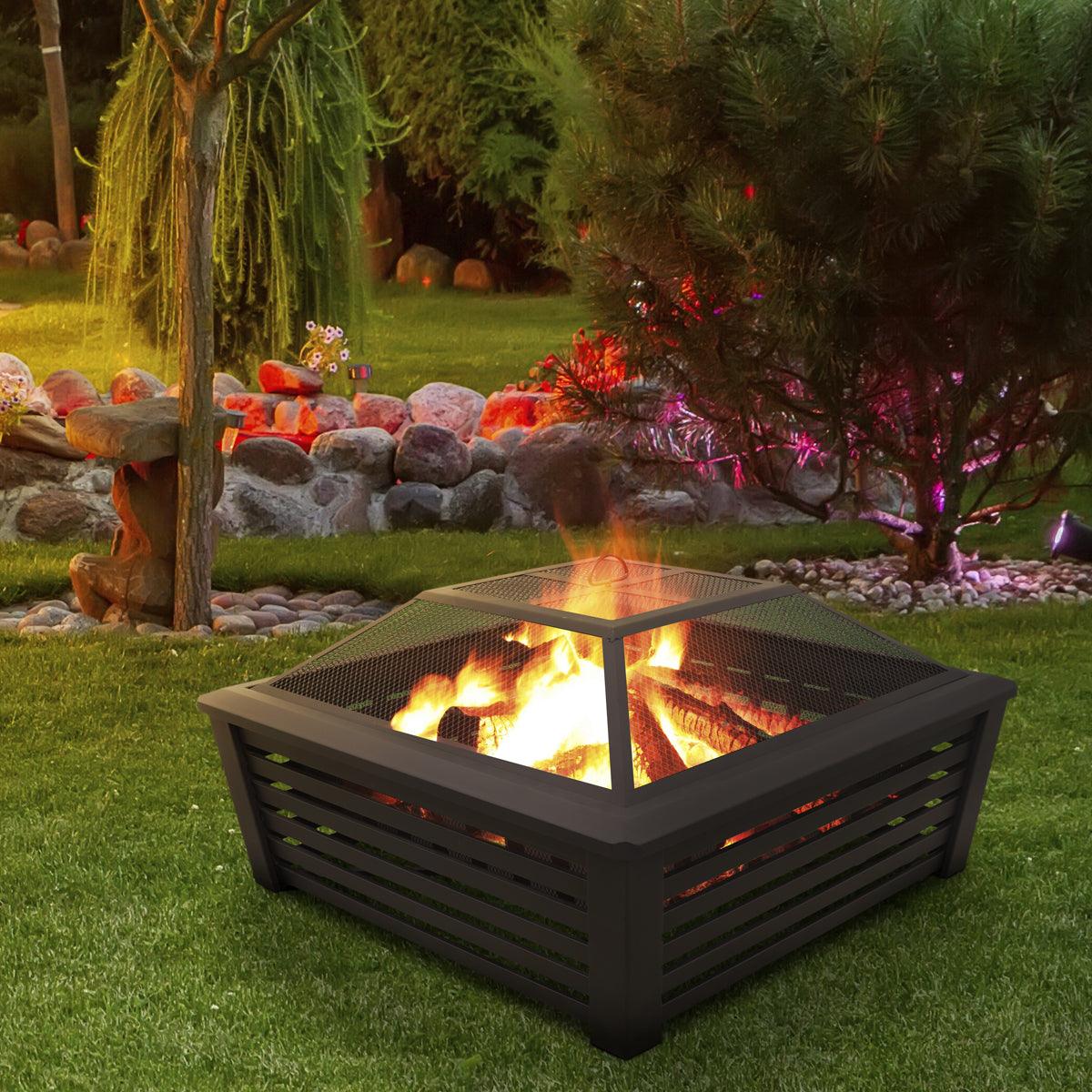 Dellonda 35" Square Outdoor Fire Pit Black