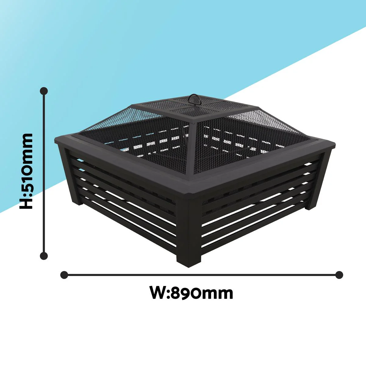 Dellonda 35" Square Outdoor Fire Pit Black - Image 3