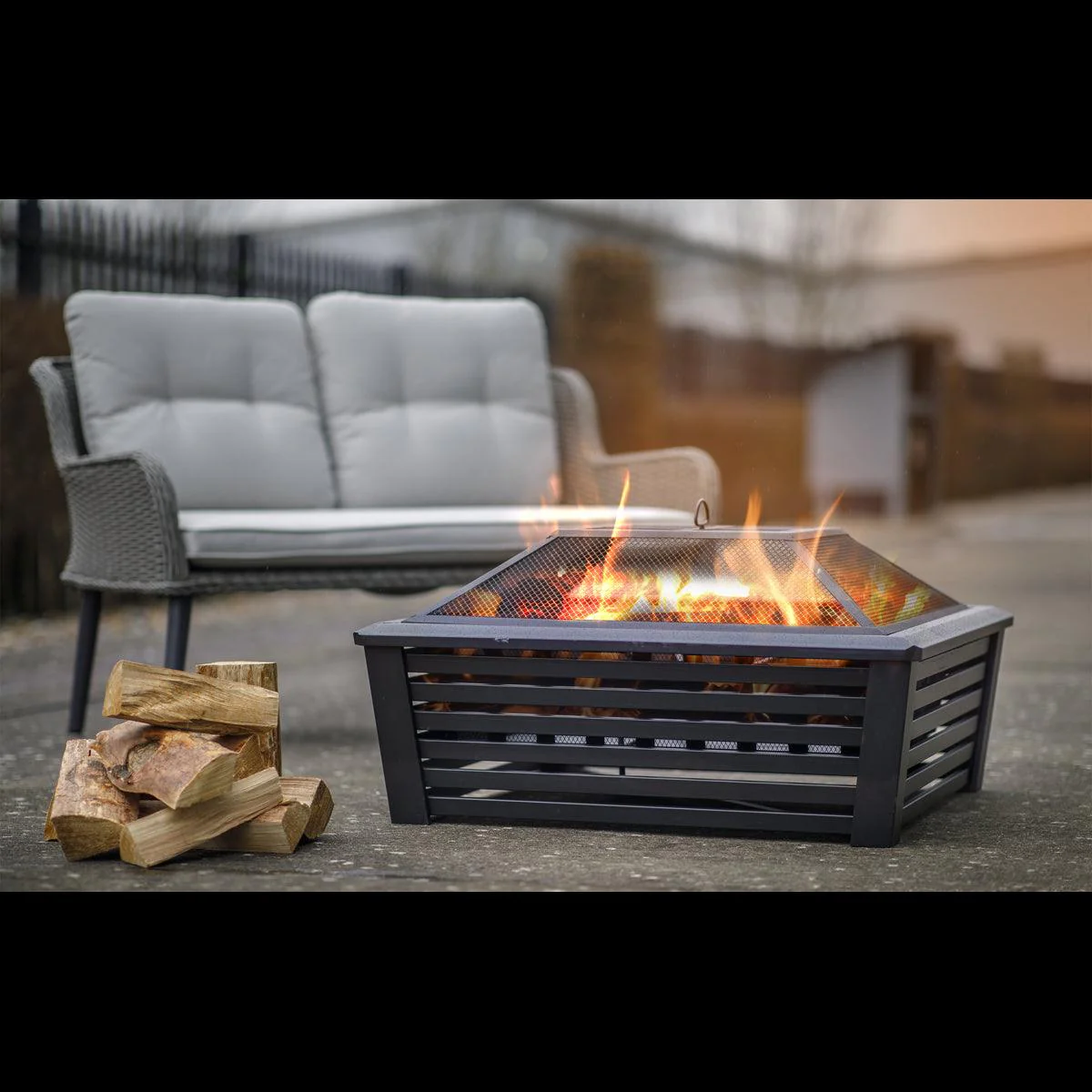 Dellonda 35" Square Outdoor Fire Pit Black - Image 6