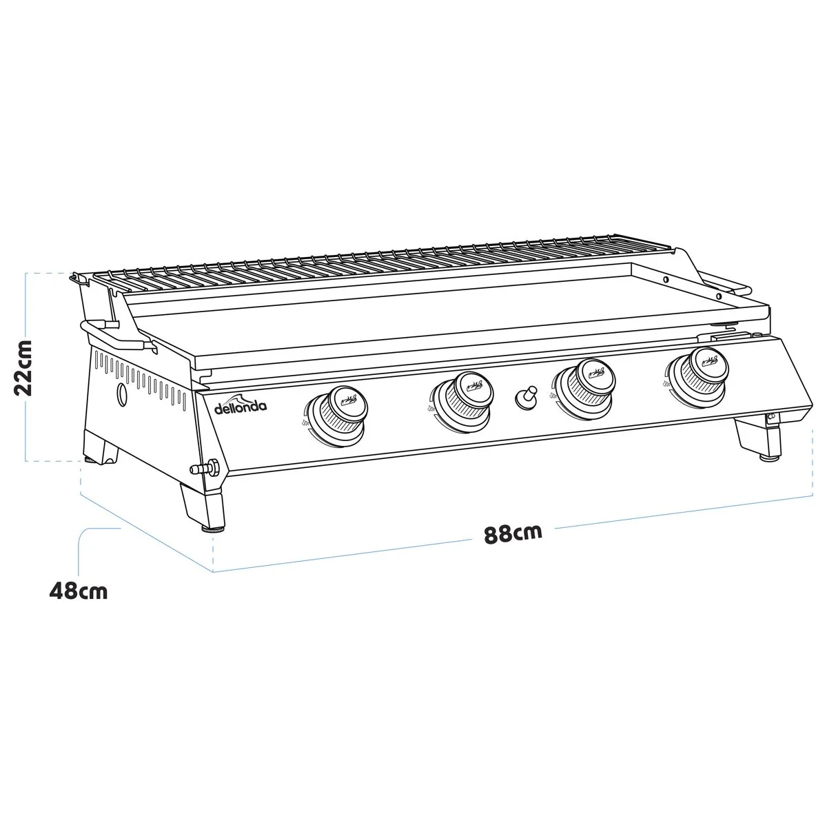 Dellonda 4 Burner Stainless Steel Portable Gas Plancha with Warming Rack 10kW - Image 18