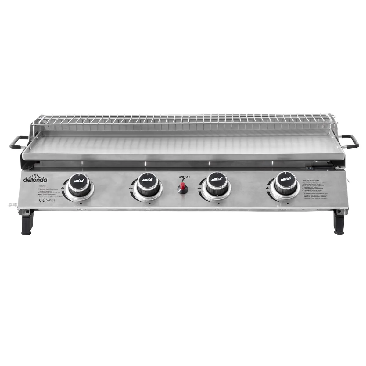 Dellonda 4 Burner Stainless Steel Portable Gas Plancha with Warming Rack 10kW - Image 5
