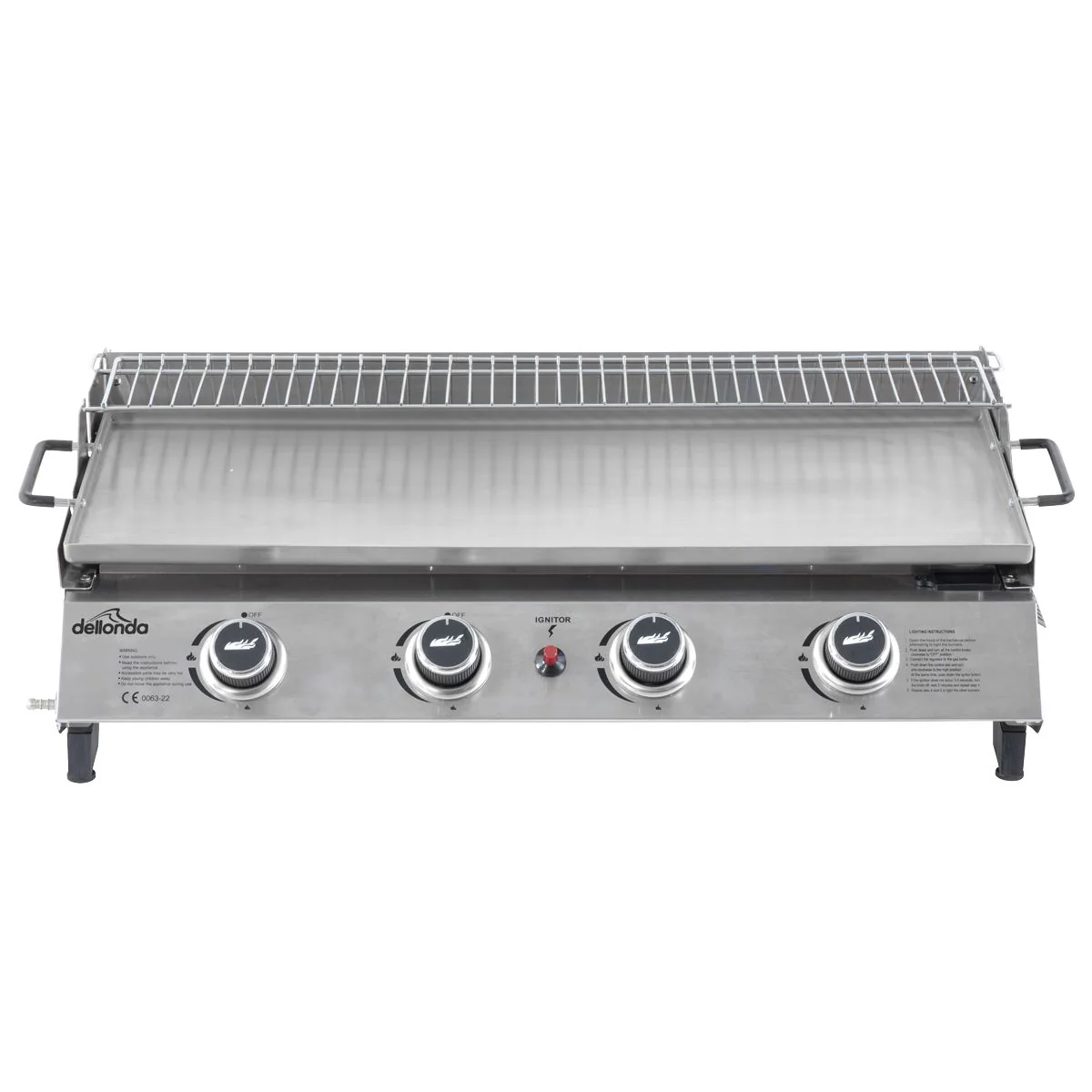 Dellonda 4 Burner Stainless Steel Portable Gas Plancha with Warming Rack 10kW - Image 6