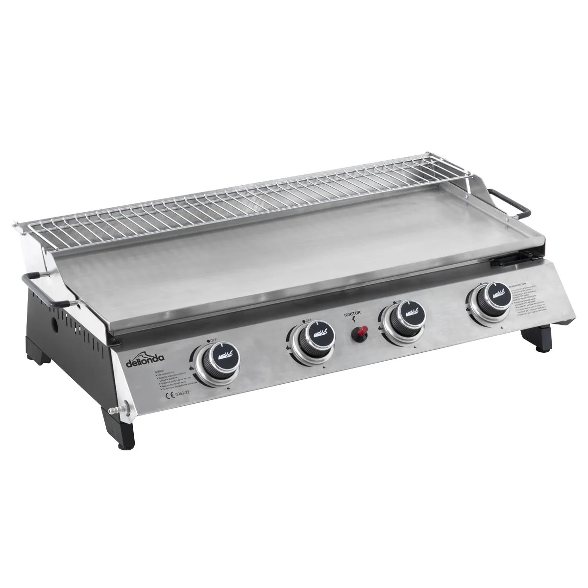 Dellonda 4 Burner Stainless Steel Portable Gas Plancha with Warming Rack 10kW - Image 8