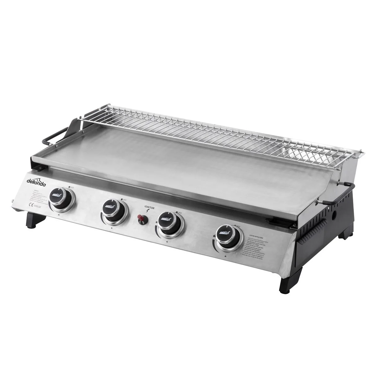 Dellonda 4 Burner Stainless Steel Portable Gas Plancha with Warming Rack 10kW - Image 9