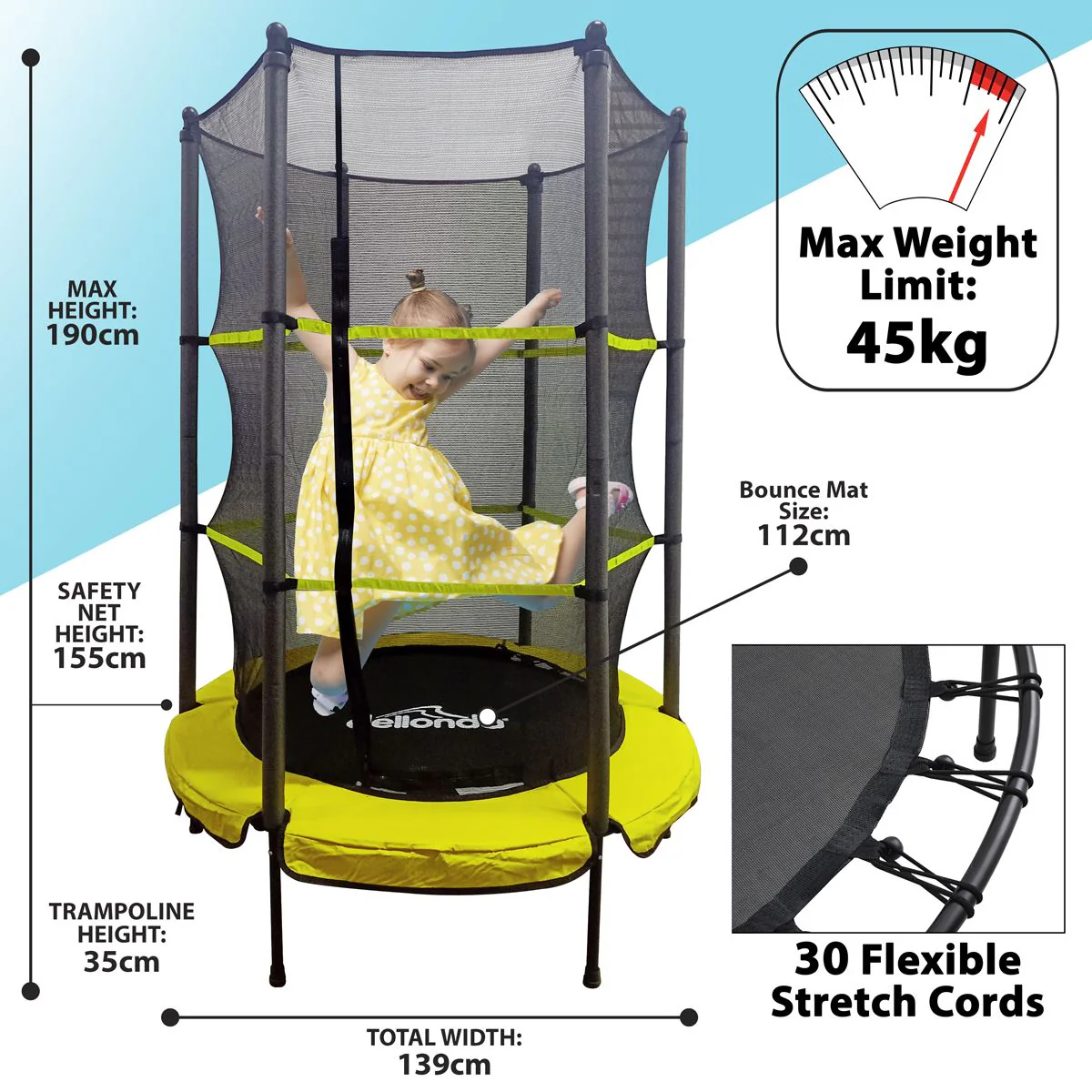 Dellonda 55" Mini Trampoline with Safety Enclosure Net - Image 9