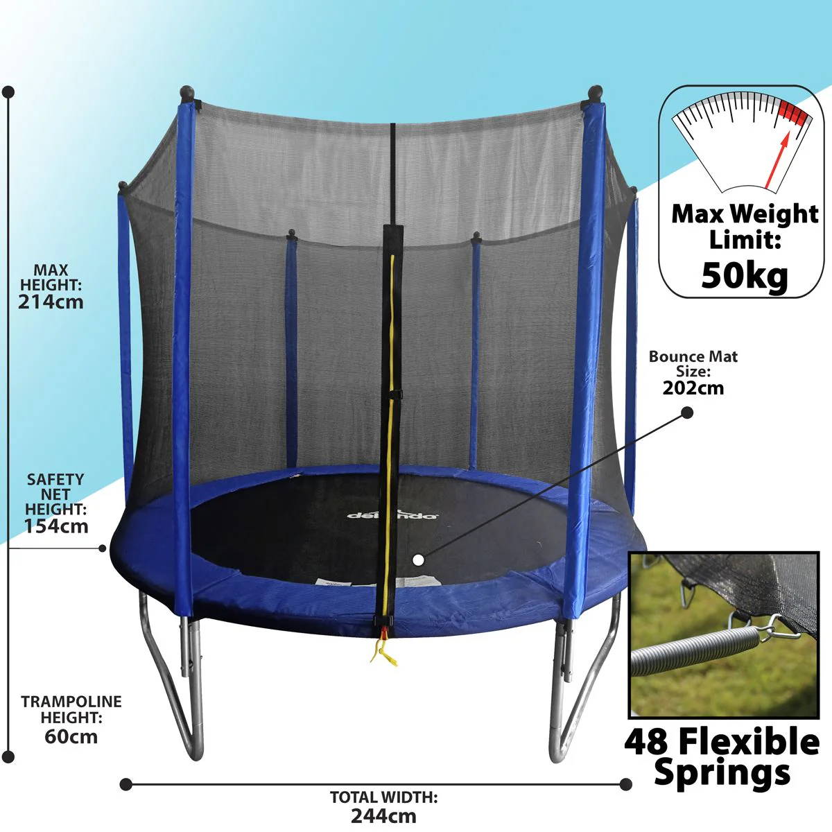 Dellonda 8ft Heavy-Duty Outdoor Trampoline with Safety Enclosure Net - Image 6