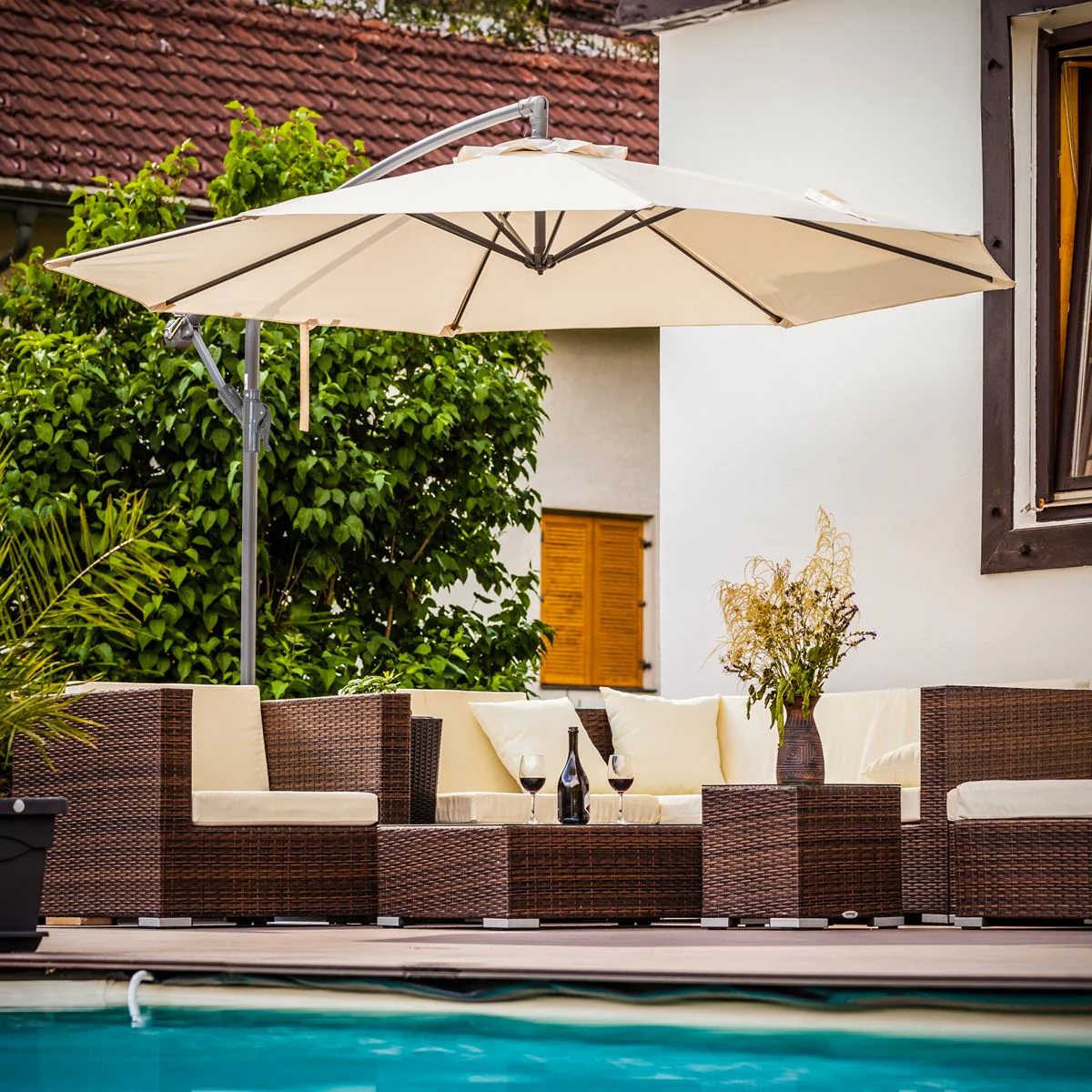 Dellonda Banana Parasol with Cover 3m - Cream DG265 - Image 14