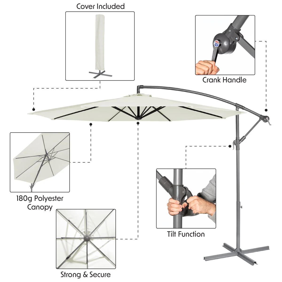 Dellonda Banana Parasol with Cover 3m - Cream DG265 - Image 17