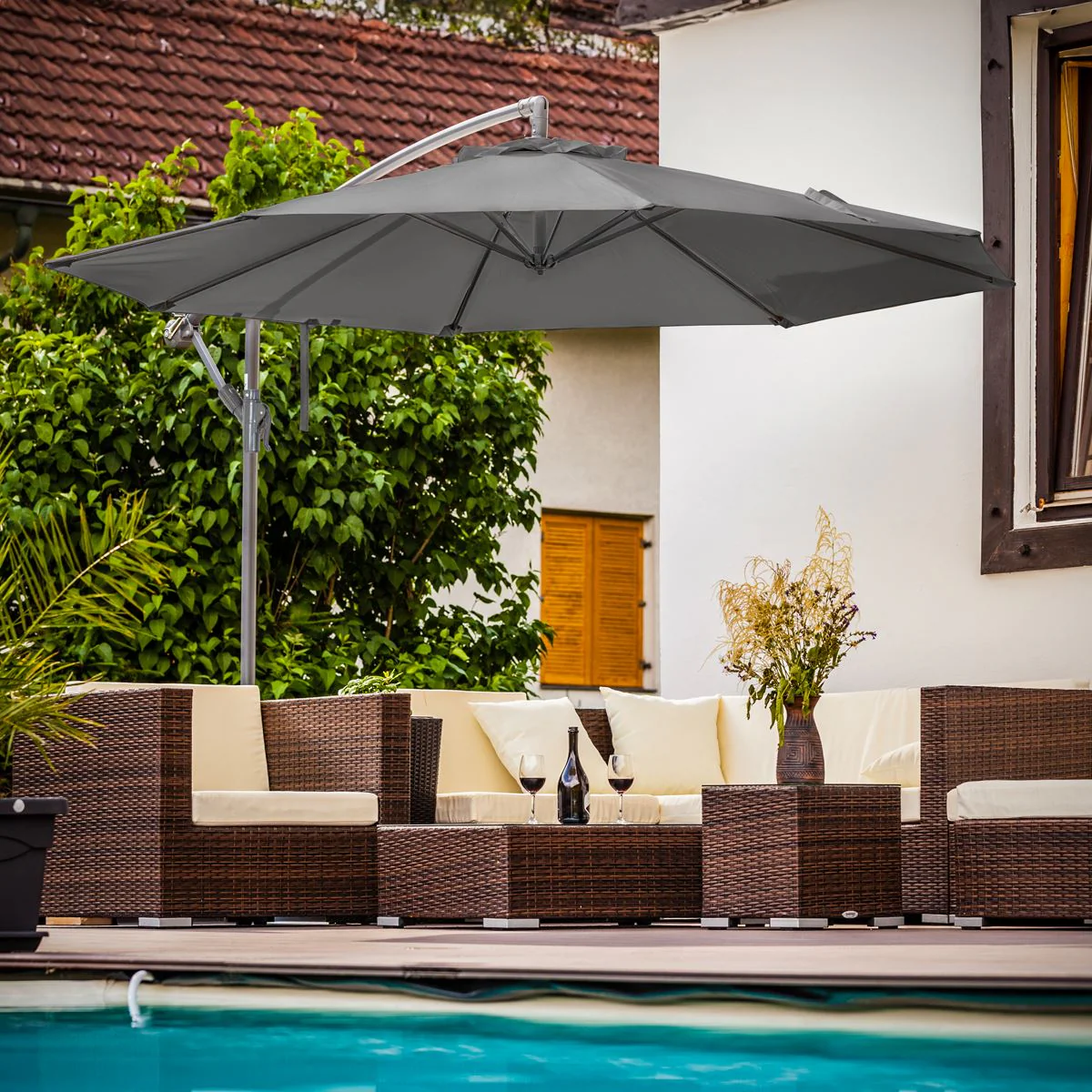 Dellonda Banana Parasol with Cover 3m - Grey DG264 - Image 13