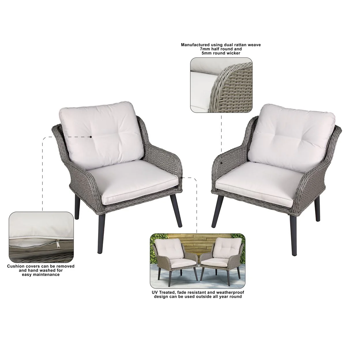 Dellonda Buxton Rattan Wicker Outdoor Chair Set 2pc DG79 - Image 2