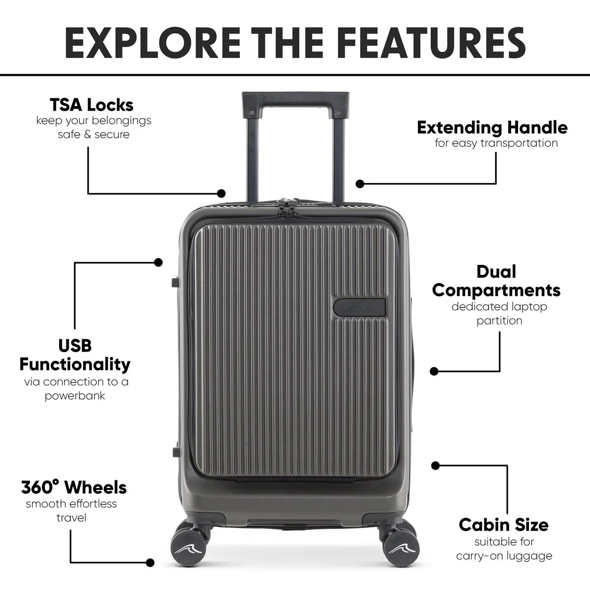 Dellonda Cabin Size Luggage with Laptop Compartments & Dual TSA Lock 20" - Image 16