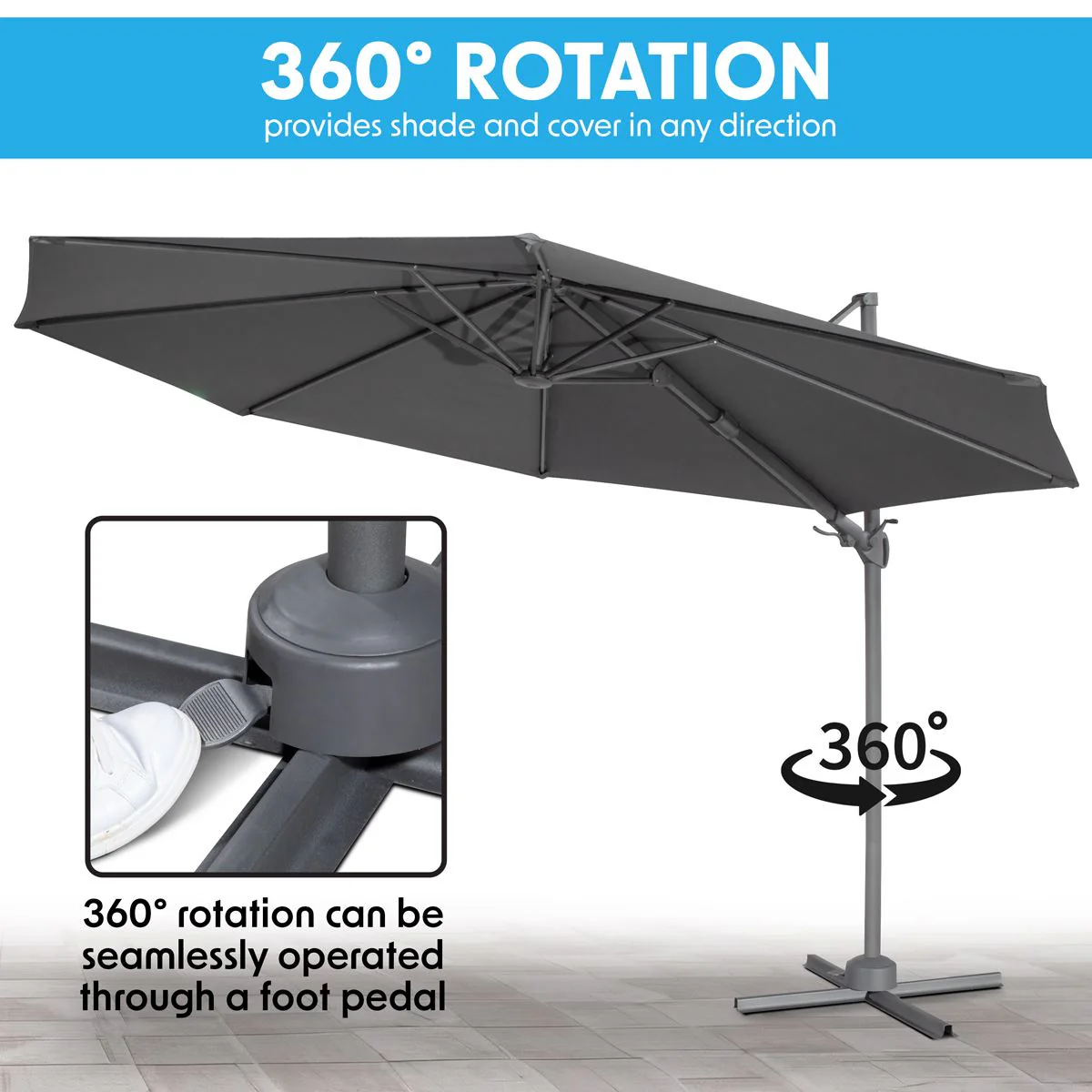 Dellonda Cantilever Parasol with 360 Rotation, Tilt & Cover 3m - Grey - Image 14