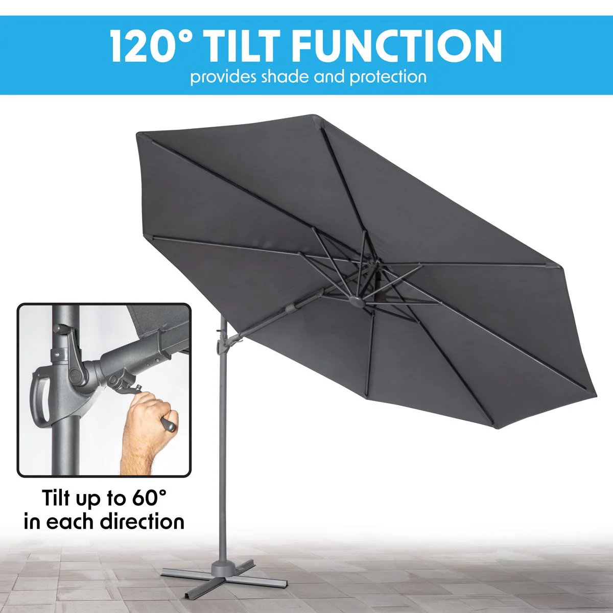 Dellonda Cantilever Parasol with 360 Rotation, Tilt & Cover 3m - Grey - Image 15