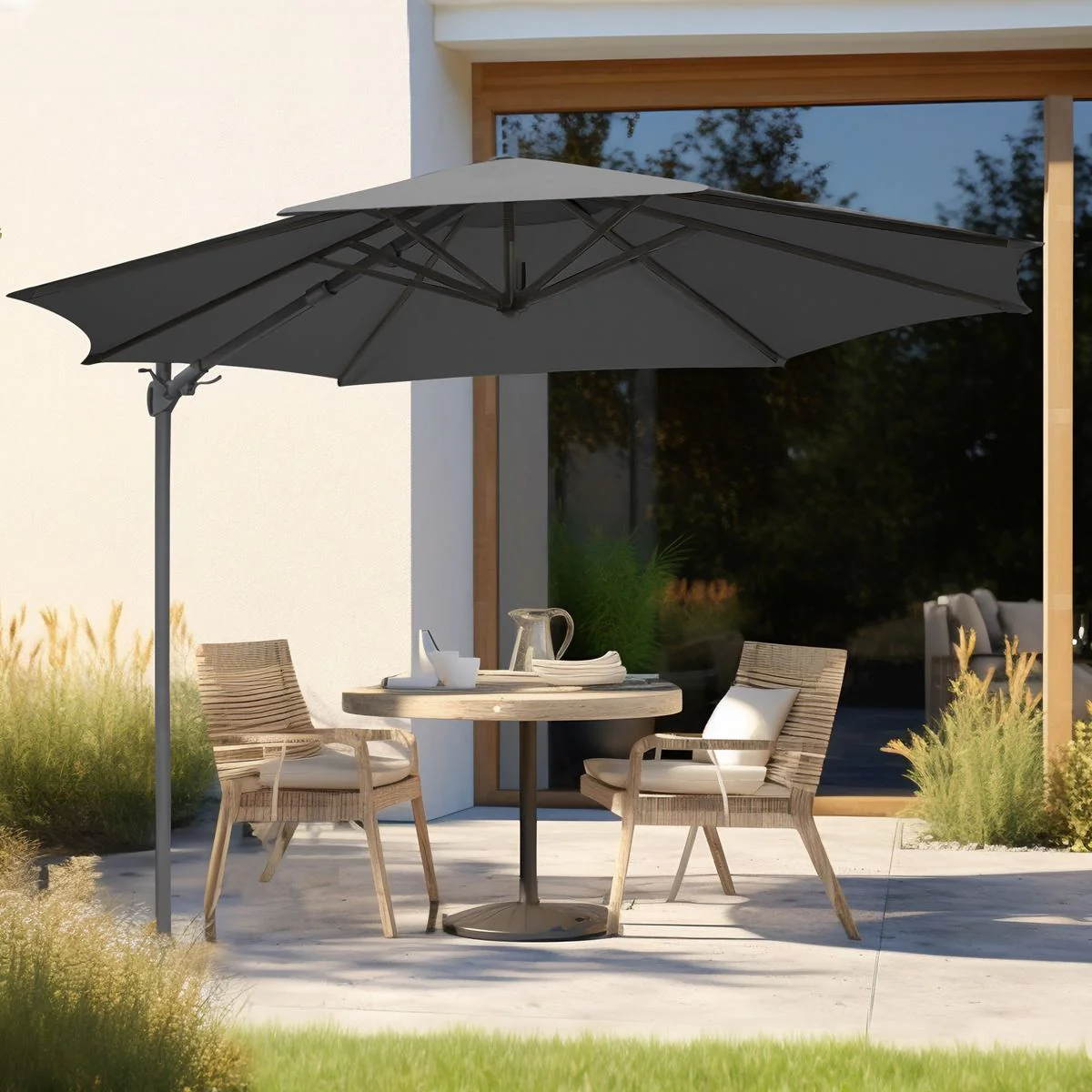 Dellonda Cantilever Parasol with 360 Rotation, Tilt & Cover 3m - Grey - Image 20