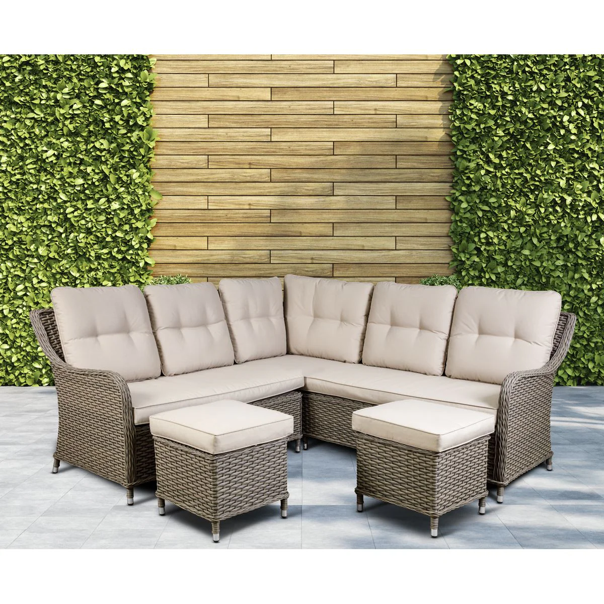 Dellonda Chester Rattan Wicker Outdoor 5-Seater Corner Sofa Set 4pc - Image 3
