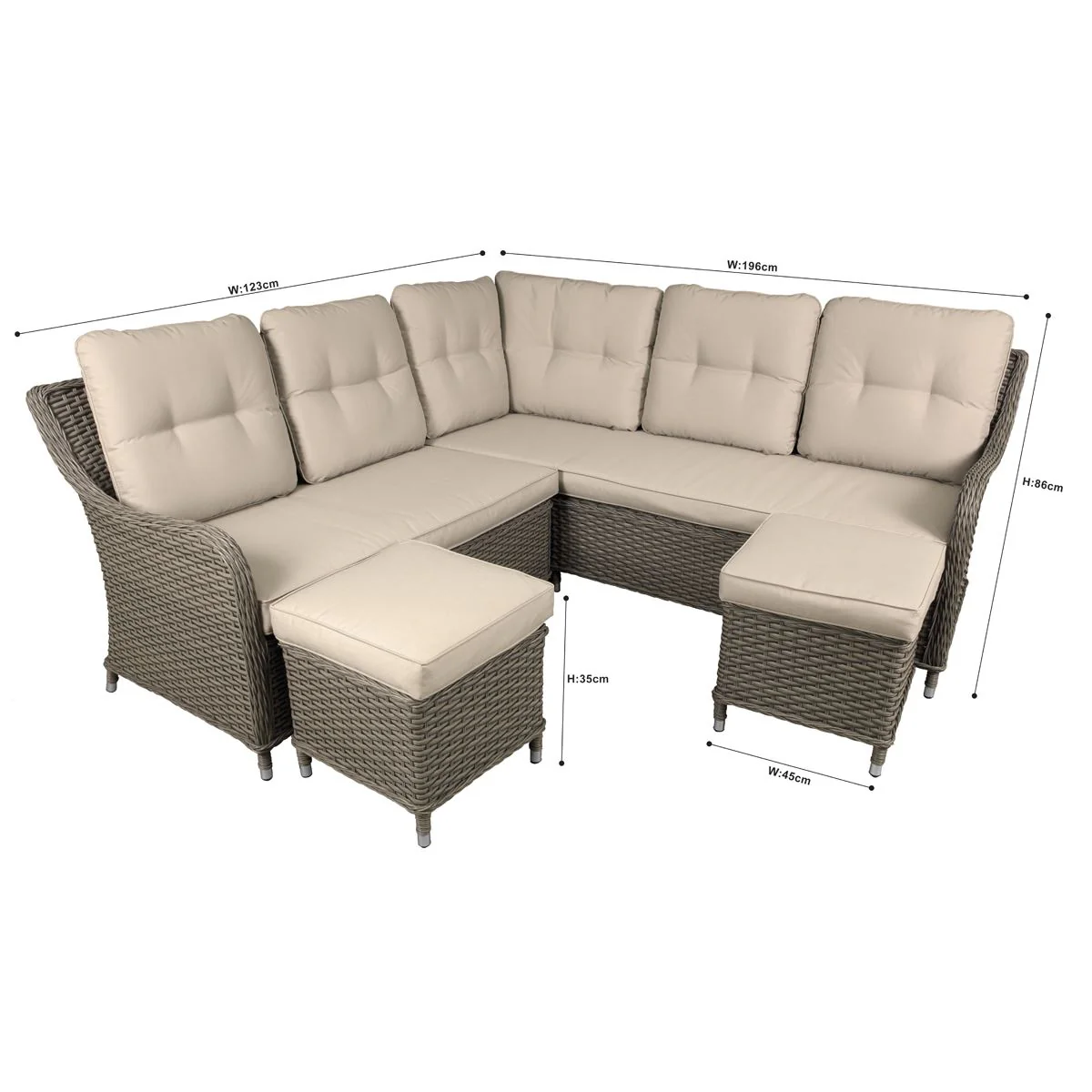 Dellonda Chester Rattan Wicker Outdoor 5-Seater Corner Sofa Set 4pc - Image 7