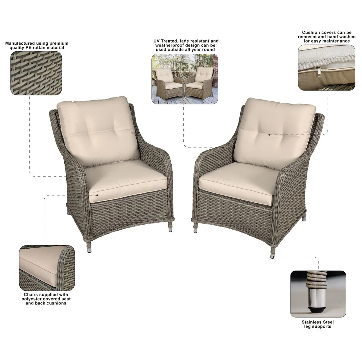 Dellonda Chester Rattan Wicker Outdoor Armchairs 2pc DG69 - Image 8