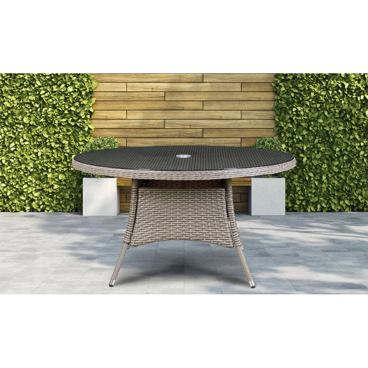 Dellonda Chester Rattan Wicker Round Outdoor Dining Table Tempered Glass Top - Image 3