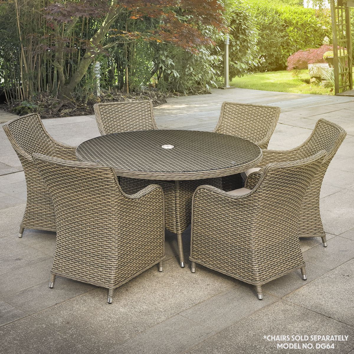 Dellonda Chester Rattan Wicker Round Outdoor Dining Table Tempered Glass Top - Image 4