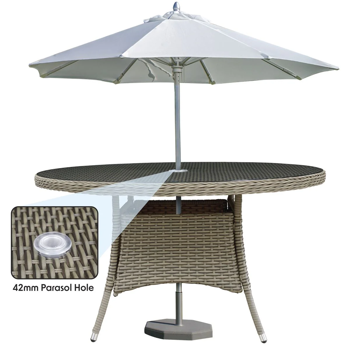 Dellonda Chester Rattan Wicker Round Outdoor Dining Table Tempered Glass Top - Image 5