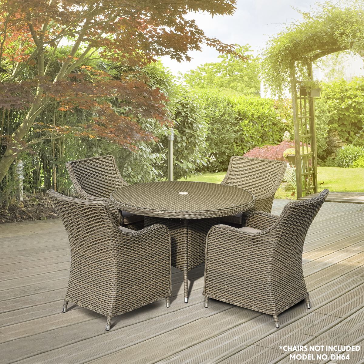 Dellonda Chester Rattan Wicker Round Outdoor Dining Table Tempered Glass Top - Image 2