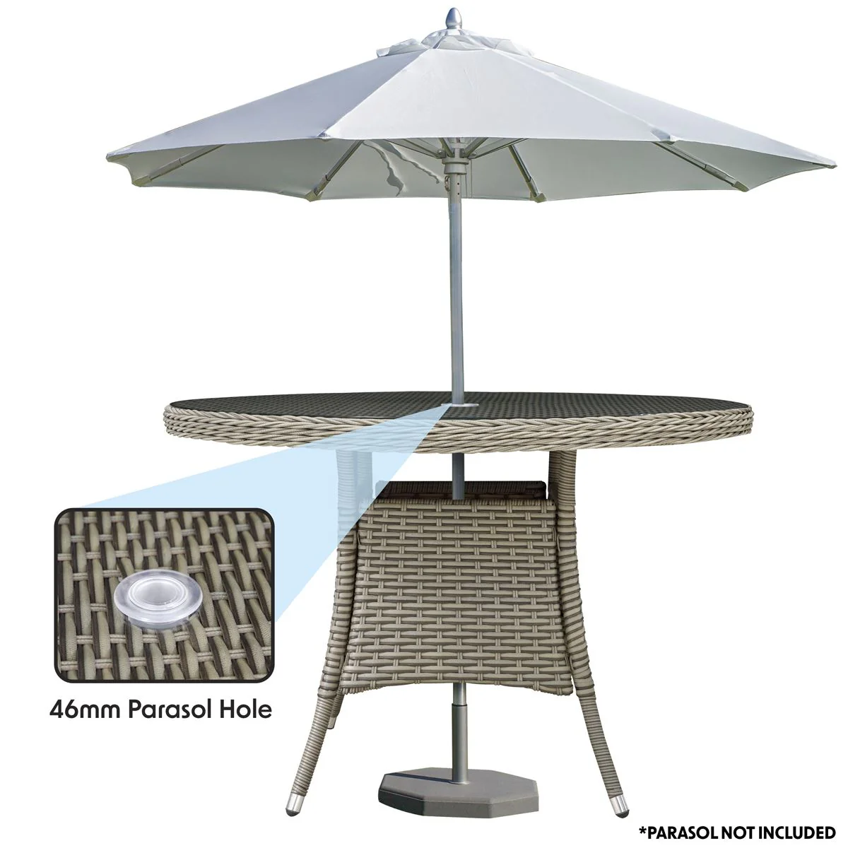 Dellonda Chester Rattan Wicker Round Outdoor Dining Table Tempered Glass Top - Image 5