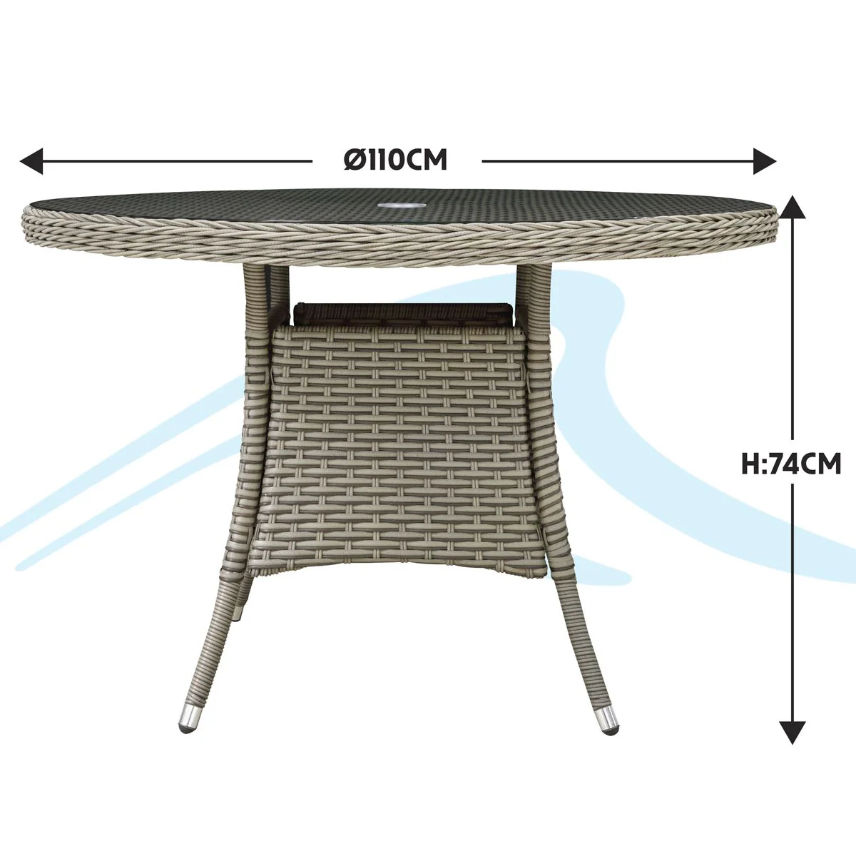 Dellonda Chester Rattan Wicker Round Outdoor Dining Table Tempered Glass Top - Image 7